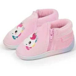 Chaussons bottillons zip Bébé Rose licorne