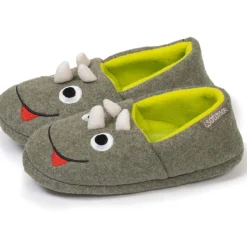 Chaussons slippers Garçon Dinosaure Kaki chiné