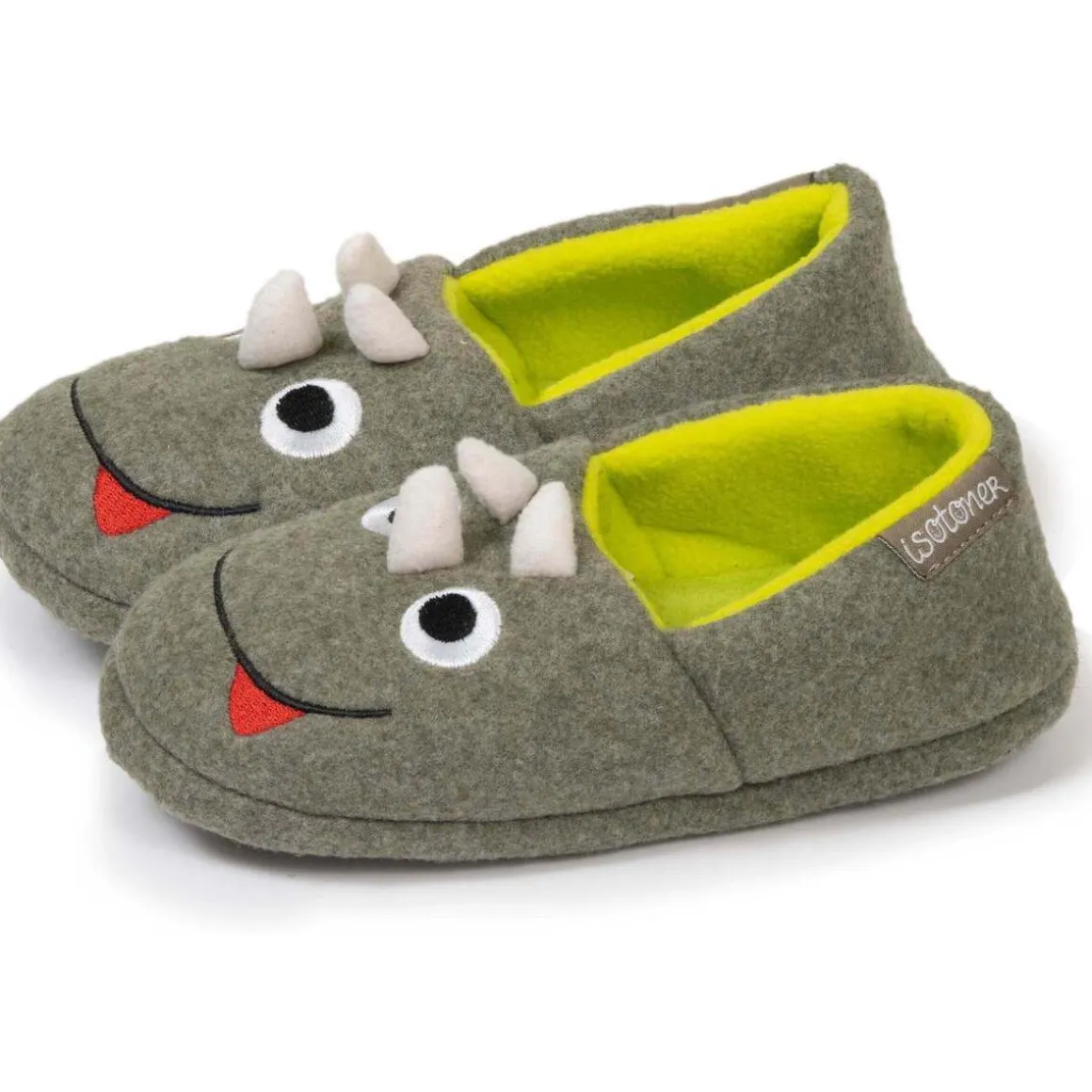 Chaussons slippers Garçon Dinosaure Kaki chiné