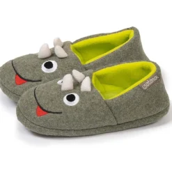 Chaussons slippers Garçon Dinosaure Kaki chiné